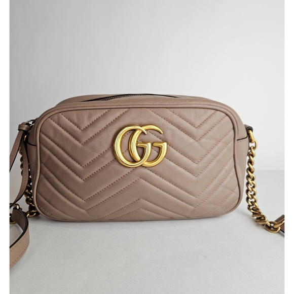 Authentic Gucci GG Marmont Chain Shoulder Bag Porcelain Rose # 4050M
